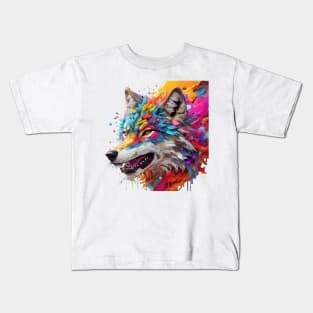 Colourful wolf head splash art Kids T-Shirt